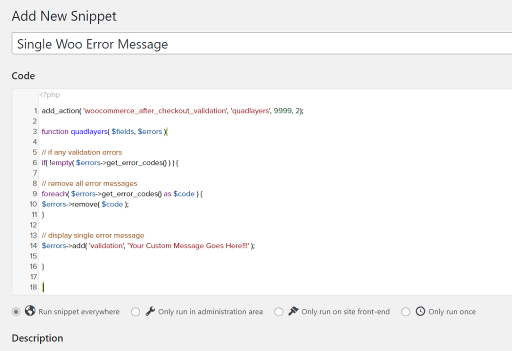 ข้อความแสดงข้อผิดพลาด woocommerce