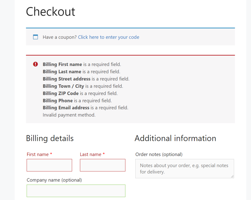 เปลี่ยนข้อความแสดงข้อผิดพลาดในการชำระเงินของ woocommerce - ข้อความแสดงข้อผิดพลาดในการชำระเงิน