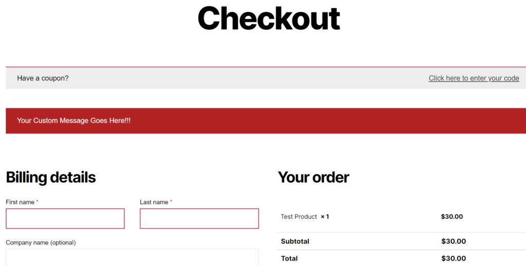 เปลี่ยนข้อความแสดงข้อผิดพลาดในการชำระเงินของ woocommerce - ข้อความแสดงข้อผิดพลาดในการชำระเงินแบบกำหนดเอง