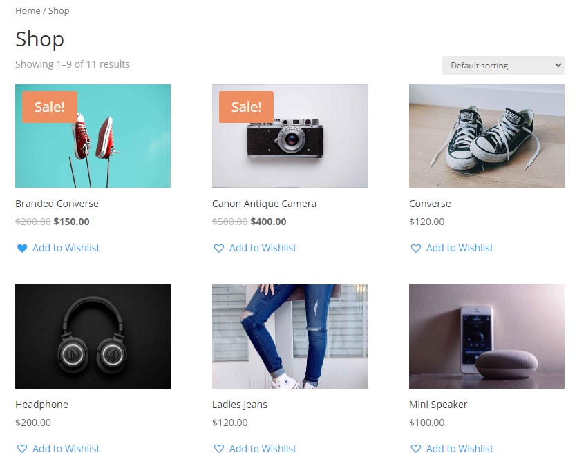 страница магазина добавить список желаний в woocommerce