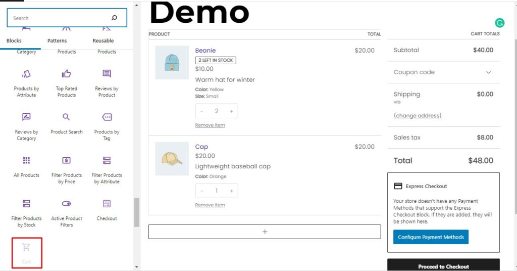 使用购物车块将购物车添加到 WordPress 页面