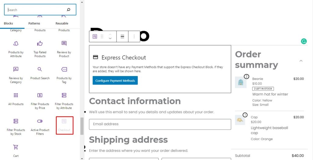 使用结帐块将结帐添加到 WordPress 页面