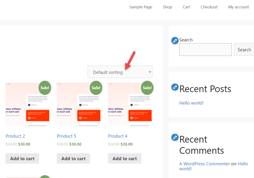 label penyortiran default mengurutkan produk woocommerce