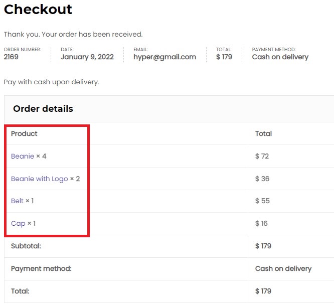 Pagina de plată a comenzilor WooCommerce implicită