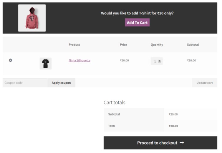 WooCommerce için Sepet Üst Satış