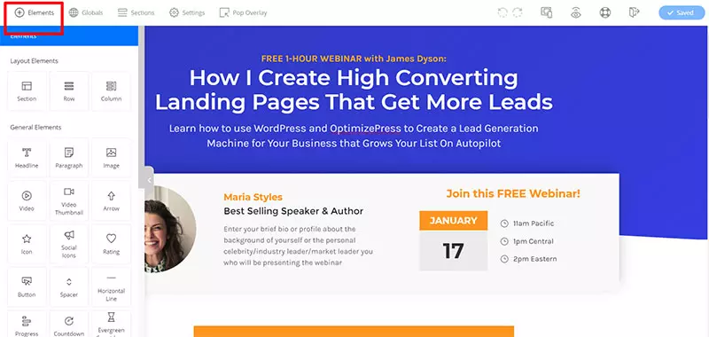 OptimizePress العناصر