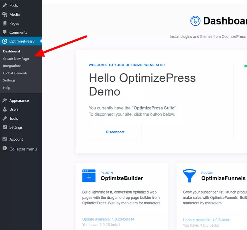OptimizePress- إنشاء- صفحة جديدة