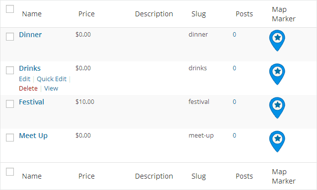 Prețuri pentru categoria de plată în director