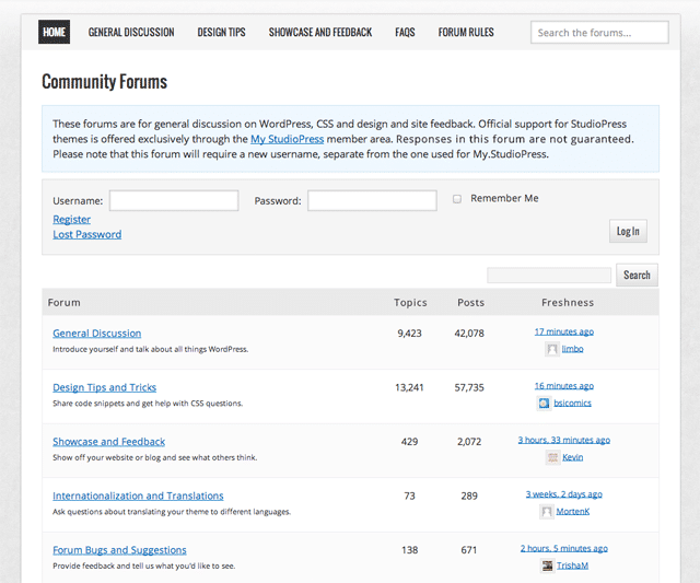 StudioPress 支持論壇