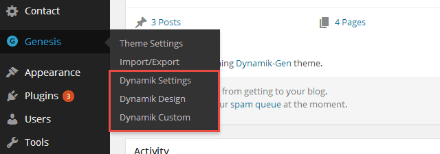 Elemente din meniu Dynamik