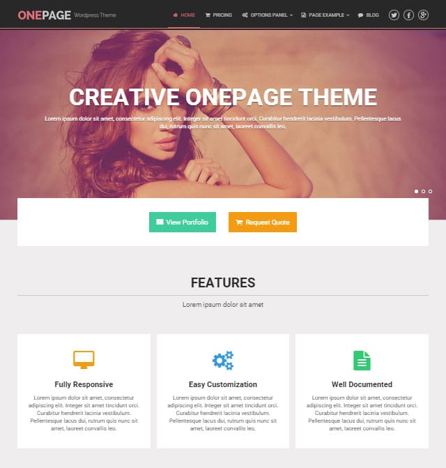 การสาธิตธีม OnePage