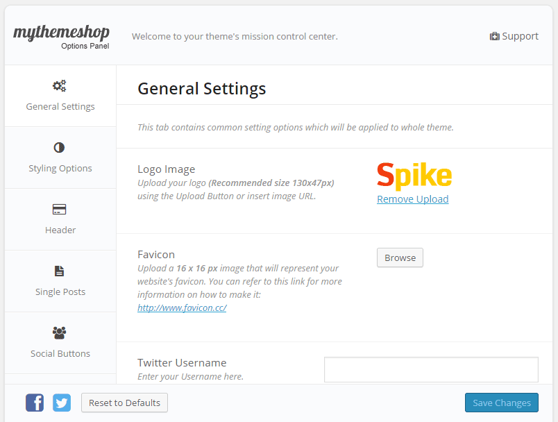 แผงตัวเลือก MyThemeShop