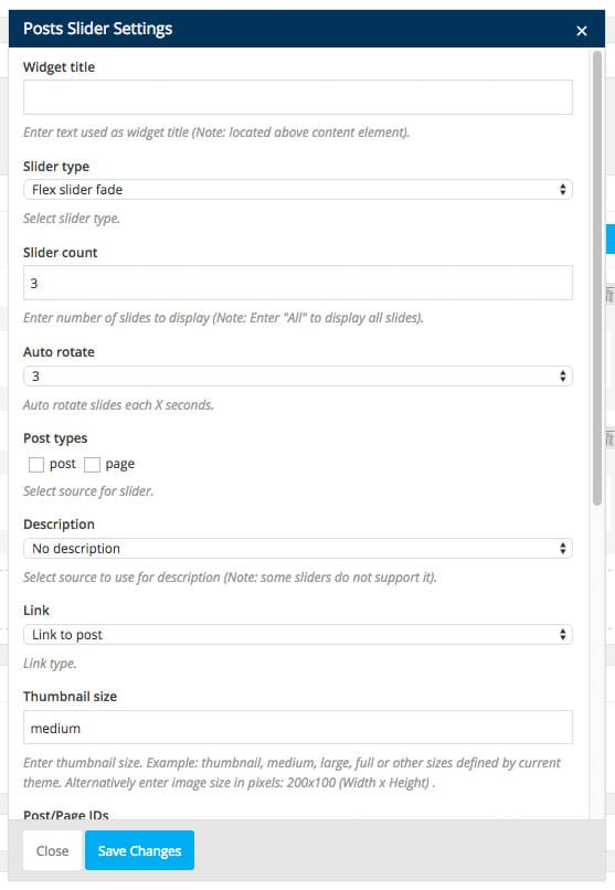 Paramètres du curseur de publication