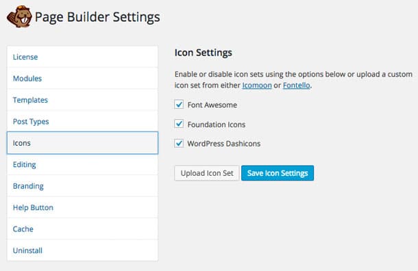 Paramètres des icônes de Beaver Builder