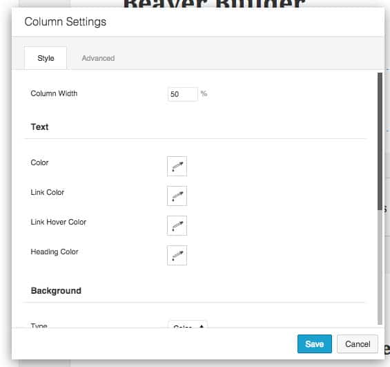 Paramètres de la colonne Beaver Builder