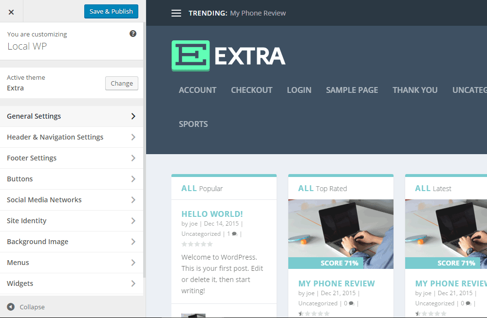 額外的主題評論定制器