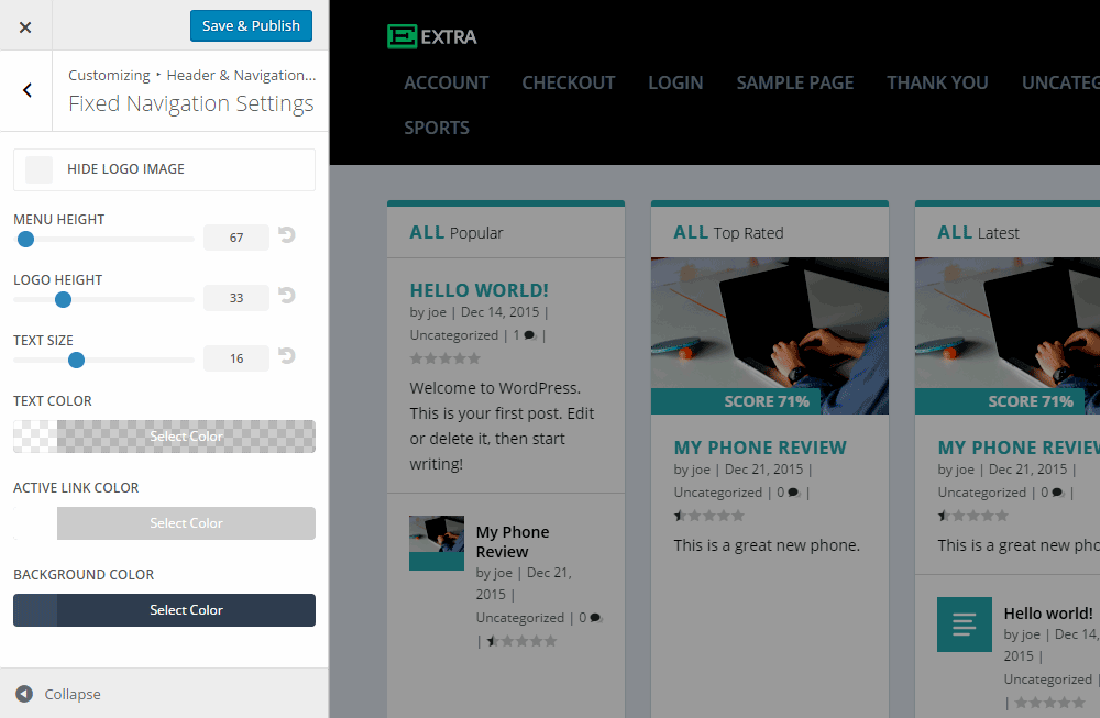 額外的主題評論定制器設置