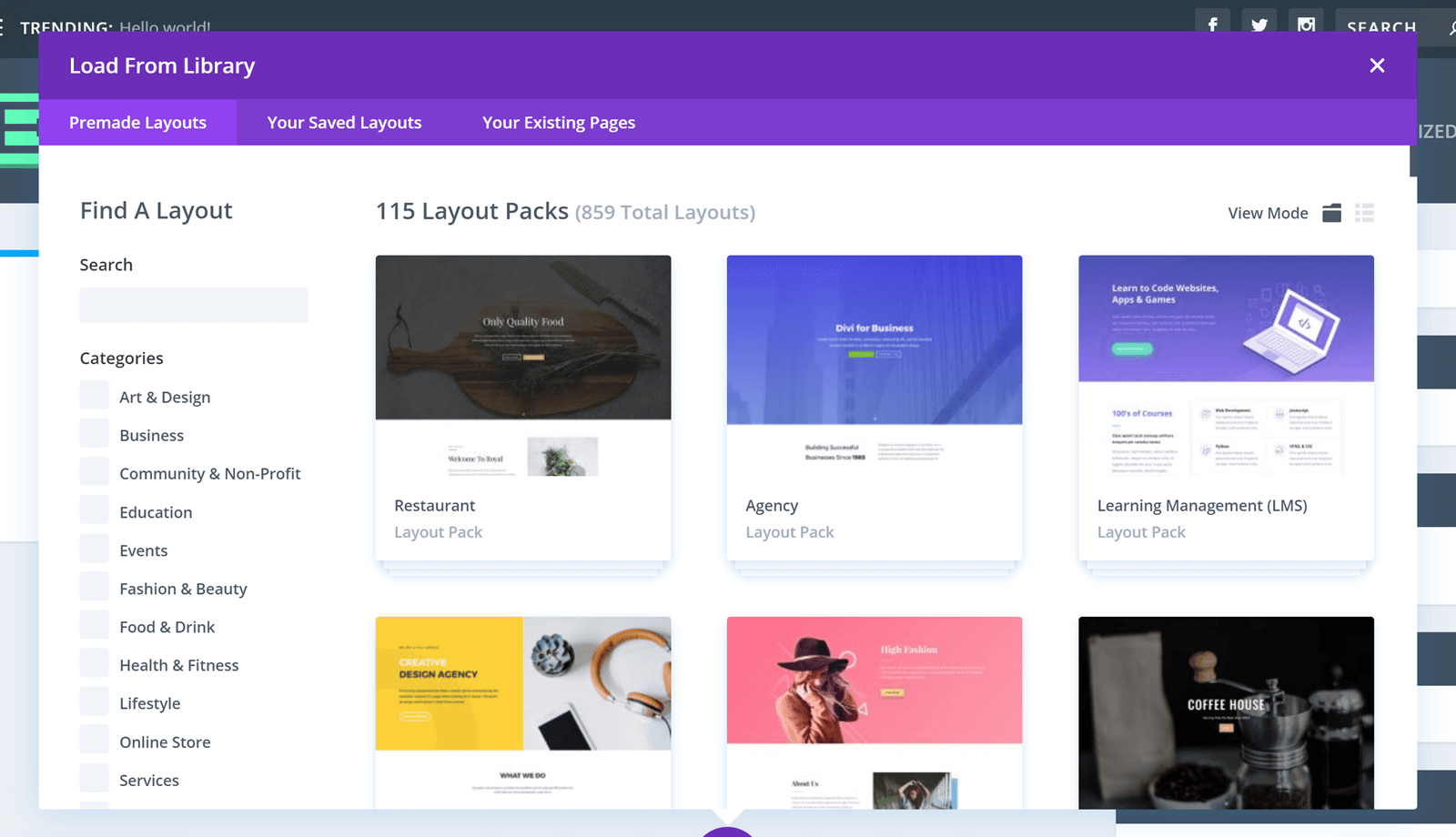 額外的網站佈局包