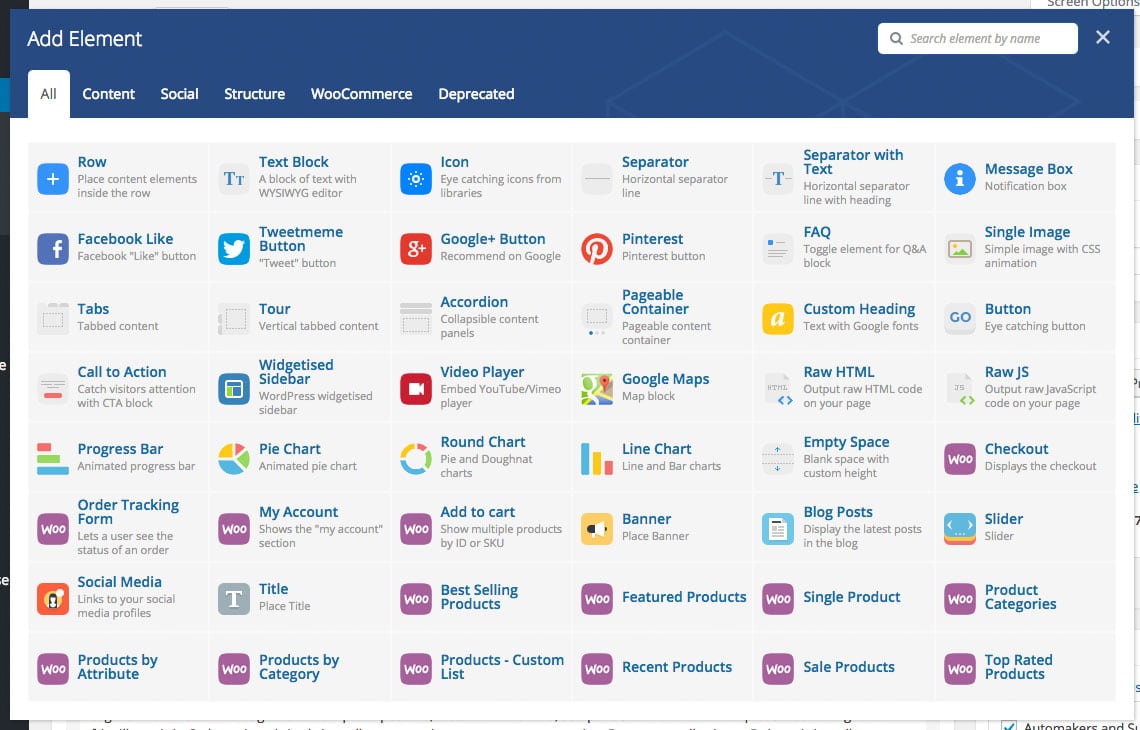 Lista elementów wizualnego kompozytora