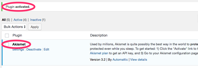 plugin activé dans wordpress