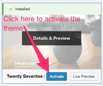 activer le thème installé sur wordpress