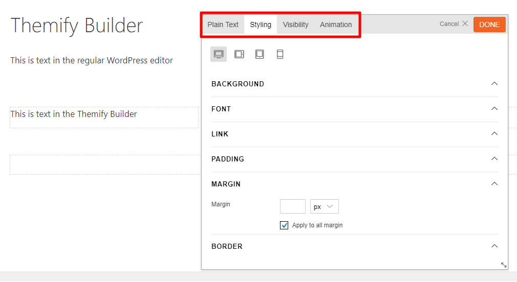 ビルダーのスタイリングオプションをthemify