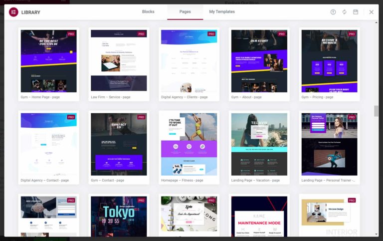 Elementor Pro şablon kitaplığı