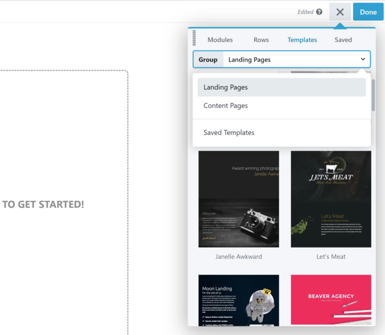 Selección de una plantilla de página de destino