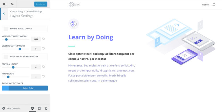 Configuración del diseño del tema Divi