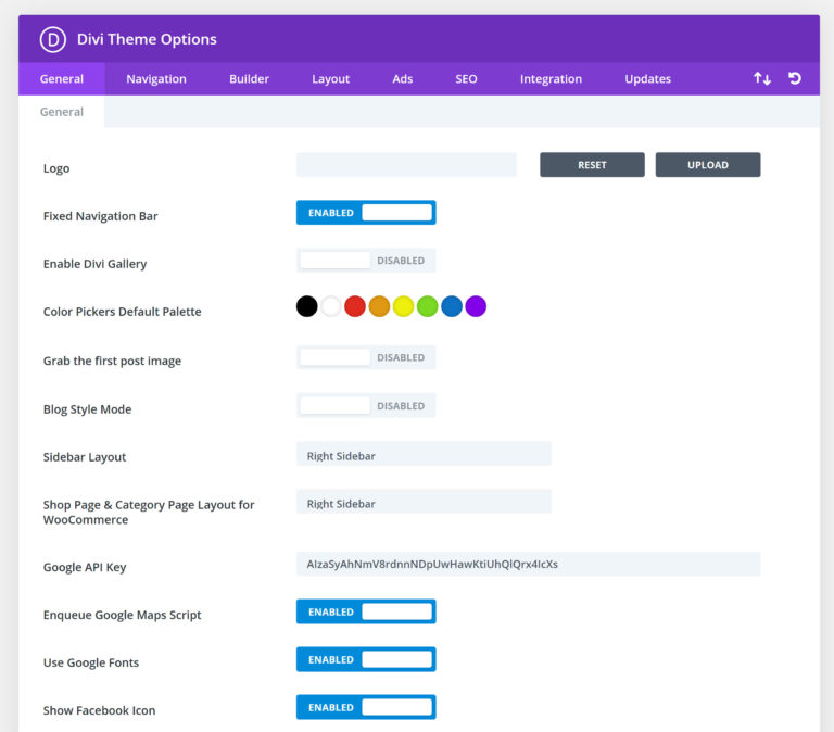 Opciones generales del tema Divi