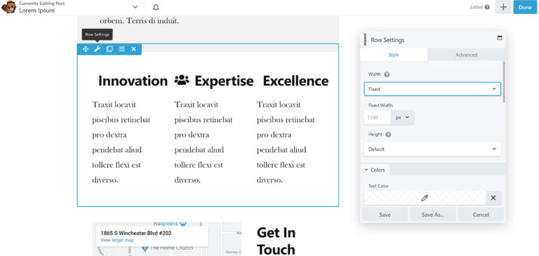 Configuración de hileras de Beaver Builder
