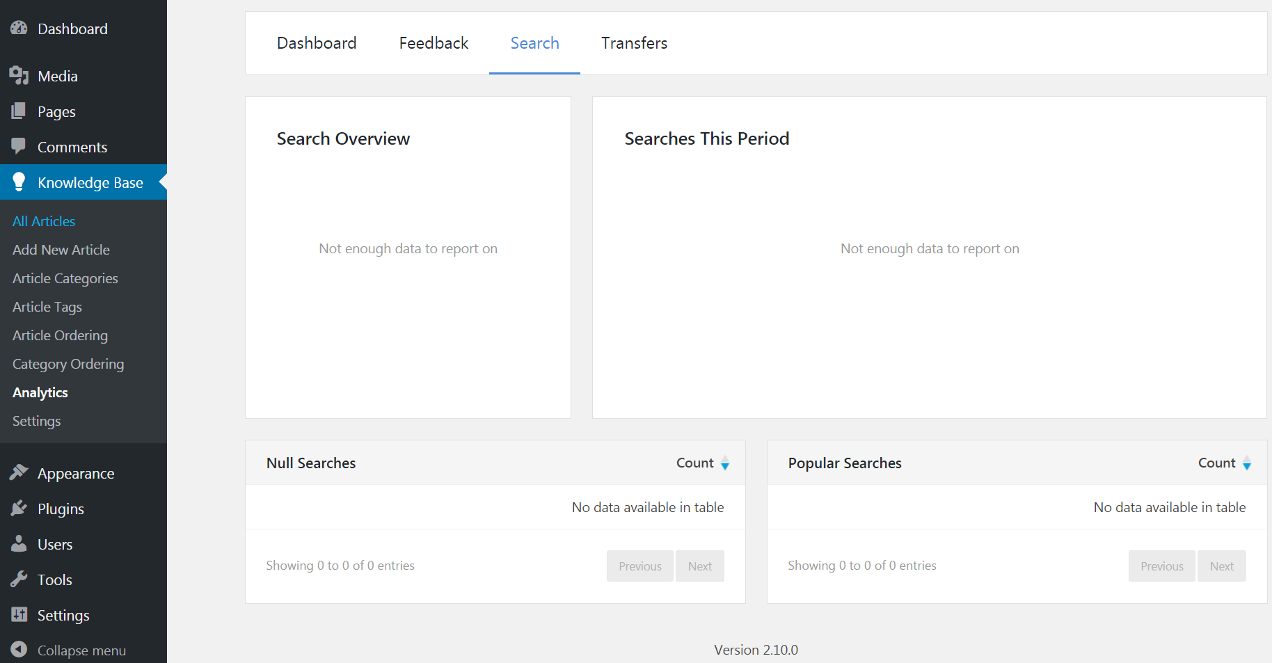 Opciones de análisis en KnowAll.