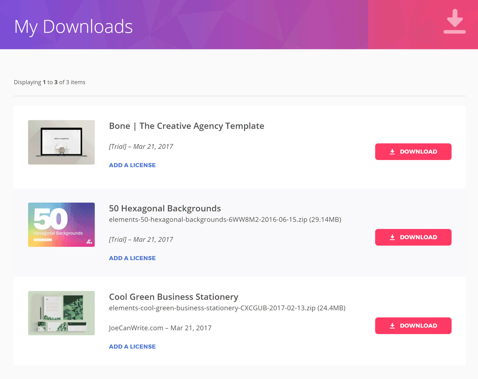 Envato 元素儀表板