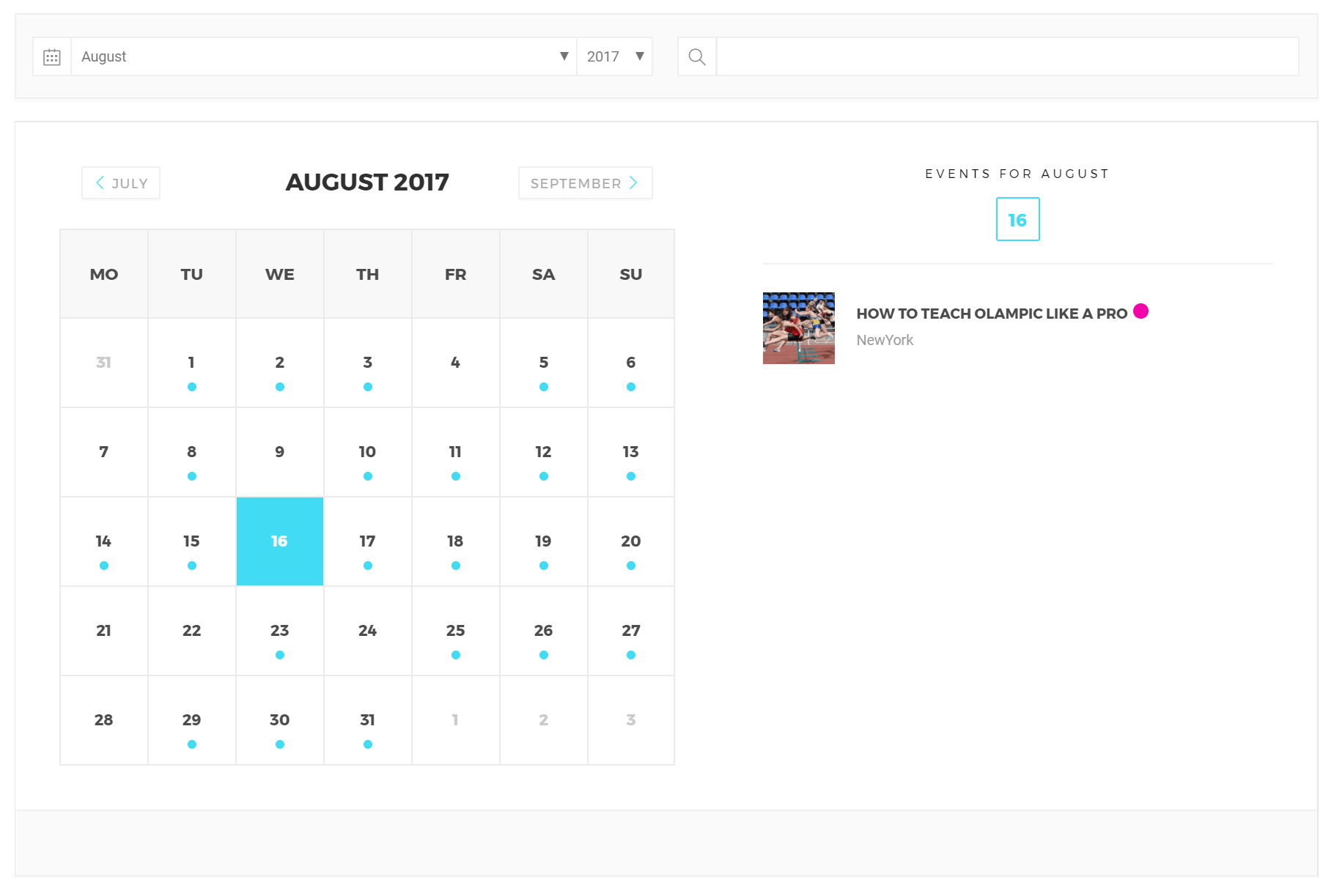 帶側面板的月視圖