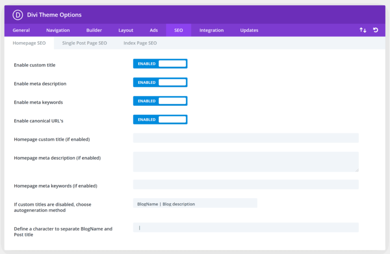Divi 主题 SEO 选项