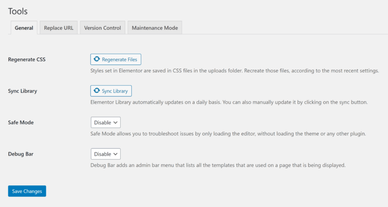 Área de herramientas de Elementor