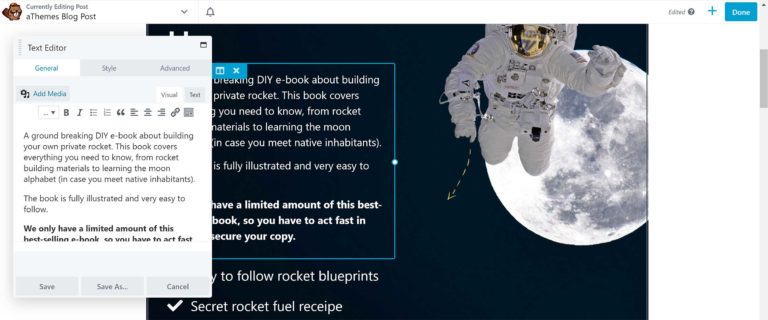 Editar módulo de texto en Beaver Builder