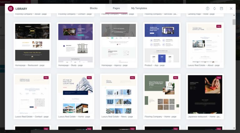 Plantillas prediseñadas de Elementor