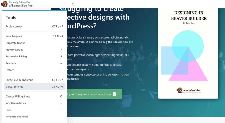 Menú de herramientas de Beaver Builder