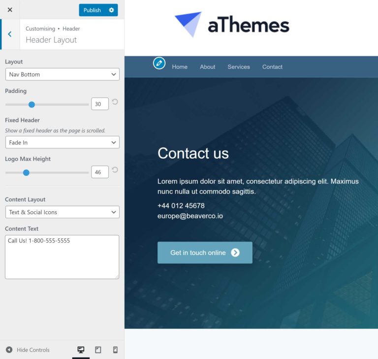 Diseño de encabezado del tema Beaver Builder
