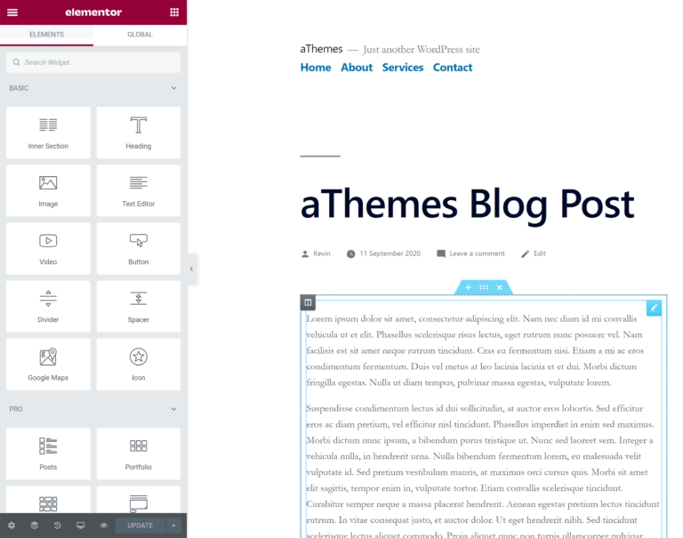 Interfaz de usuario de Elementor