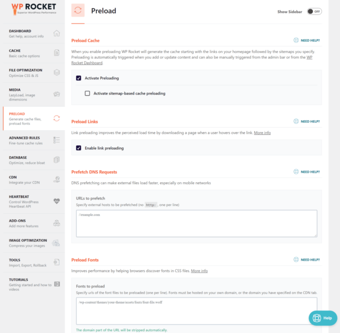 Opzioni di precaricamento