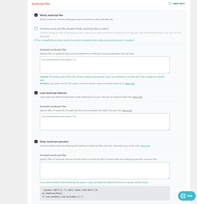 Impostazioni di ottimizzazione di WP Rocket JavaScript