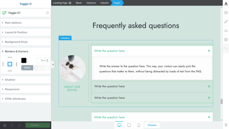 Ejemplo de elemento de alternar