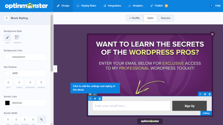 Optinmonster ตัวแก้ไขการลากและวาง