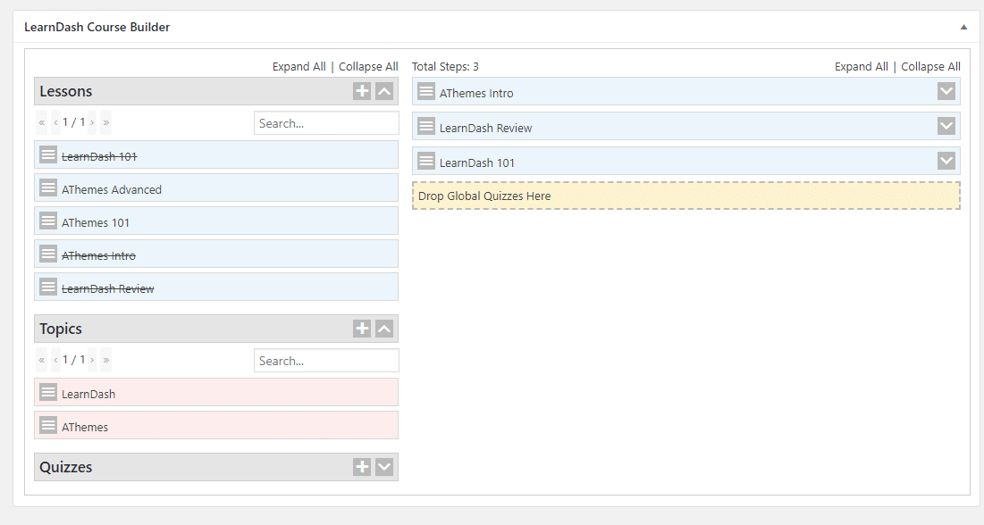 en utilisant le générateur de cours par glisser-déposer