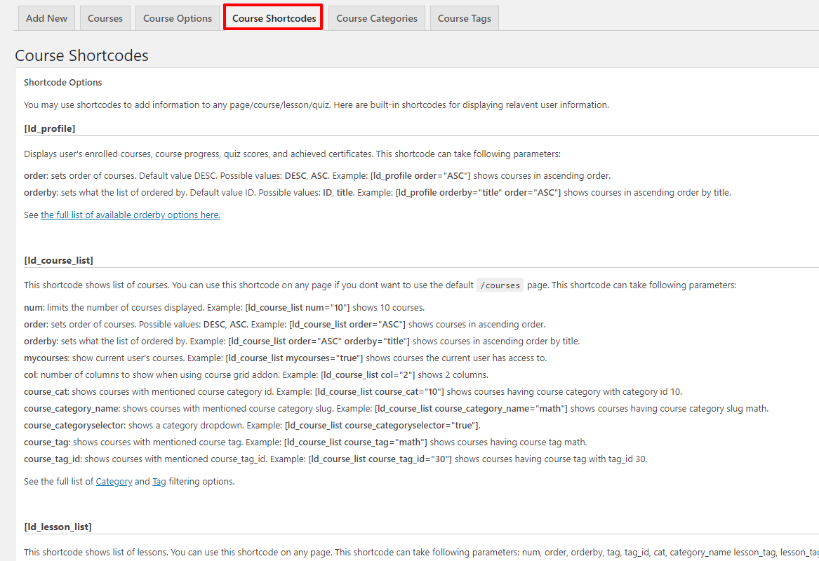 codes abrégés d'apprentissage