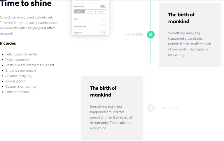 nowe widżety elementor dla osi czasu