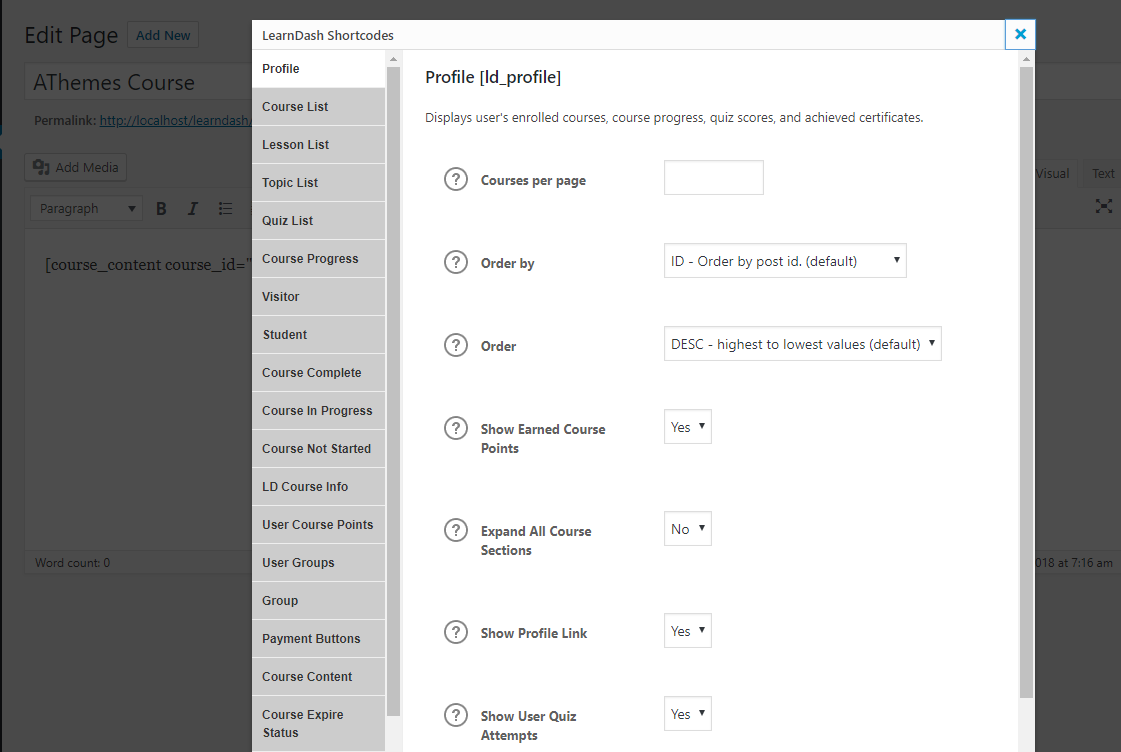 LearnDash 短代码生成器