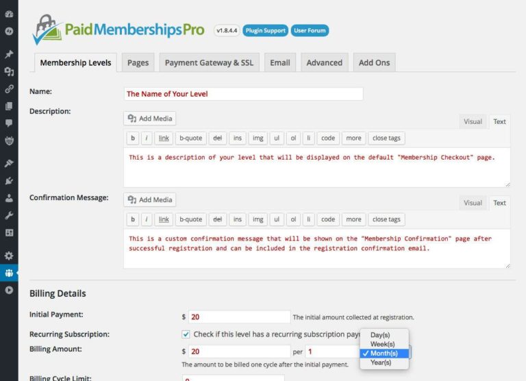 Bezahlte Mitgliedschaften Pro-Abonnementplan